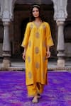 Buy_Charu Makkar_Mustard Shantoon, Organza Embroidery, Sequins, Zari, Lace Sahiba Kurta Set 