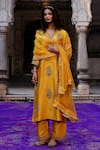Shop_Charu Makkar_Mustard Shantoon, Organza Embroidery, Sequins, Zari, Lace Sahiba Kurta Set 