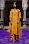 Charu Makkar_Mustard Shantoon, Organza Embroidery, Sequins, Zari, Lace Sahiba Kurta Set _Online