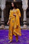 Buy_Charu Makkar_Mustard Shantoon, Organza Embroidery, Sequins, Zari, Lace Sahiba Kurta Set _at_Aza_Fashions