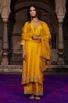 Buy_Charu Makkar_Mustard Shantoon, Organza Embroidery, Zari V-neck Juhika Kurta Set _Online_at_Aza_Fashions