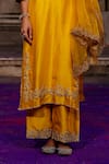 Shop_Charu Makkar_Mustard Shantoon, Organza Embroidery, Zari V-neck Juhika Kurta Set _Online_at_Aza_Fashions