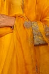 Charu Makkar_Mustard Shantoon, Organza Embroidery, Zari V-neck Juhika Kurta Set _Online