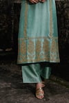 Charu Makkar_Green Silk, Organza Embroidery, Lace, Zari Round Neck Alizeh Kurta Set _Online_at_Aza_Fashions