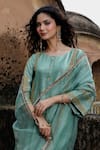 Buy_Charu Makkar_Green Silk, Organza Embroidery, Lace, Zari Round Neck Alizeh Kurta Set _Online_at_Aza_Fashions