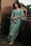 Shop_Charu Makkar_Green Silk, Organza Embroidery, Lace, Zari Round Neck Alizeh Kurta Set _Online_at_Aza_Fashions