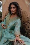 Charu Makkar_Green Silk, Organza Embroidery, Zari, Lace V-neck Urwa Kurta Set _at_Aza_Fashions