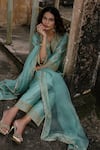 Buy_Charu Makkar_Green Silk, Organza Embroidery, Zari, Lace V-neck Urwa Kurta Set 