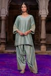 Shop_Charu Makkar_Green Silk, Organza Embroidery, Zari Boat Neck Amolika Kurta Set _at_Aza_Fashions