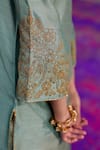 Charu Makkar_Green Silk, Organza Embroidery, Zari Boat Neck Amolika Kurta Set _at_Aza_Fashions