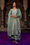 Buy_Charu Makkar_Green Silk, Organza Embroidery, Zari V-neck Mahika Kurta Set _at_Aza_Fashions
