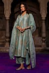 Charu Makkar_Green Silk, Organza Embroidery, Zari V-neck Mahika Kurta Set _at_Aza_Fashions