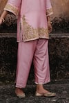 Charu Makkar_Pink Silk, Organza Embroidery V-neck Jasmin Kurta Set _Online_at_Aza_Fashions