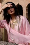 Buy_Charu Makkar_Pink Silk, Organza Embroidery V-neck Jasmin Kurta Set _Online_at_Aza_Fashions