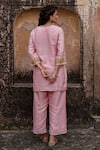 Shop_Charu Makkar_Pink Silk, Organza Embroidery V-neck Jasmin Kurta Set _at_Aza_Fashions