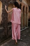Shop_Charu Makkar_Pink Silk, Organza Embroidery V-neck Rubi Kurta Set _at_Aza_Fashions