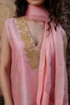 Buy_Charu Makkar_Pink Silk, Organza Embroidery V-neck Rubi Kurta Set 