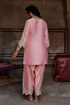 Shop_Charu Makkar_Pink Silk, Organza Embroidery, Zari V-neck Aina Kurta Set _at_Aza_Fashions