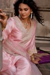Buy_Charu Makkar_Pink Silk, Organza Embroidery, Zari V-neck Aina Kurta Set 