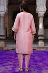 Shop_Charu Makkar_Pink Silk, Organza Embroidery Split V-neck Kubra Kurta Set _at_Aza_Fashions