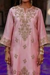 Buy_Charu Makkar_Pink Silk, Organza Embroidery Split V-neck Kubra Kurta Set 
