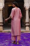 Shop_Charu Makkar_Pink Silk Embroidery, Metallic Thread V-neck Lavanya Kaftan Kurta Set _at_Aza_Fashions