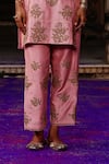 Charu Makkar_Pink Silk, Organza Embroidery, Lace, Zari Round Neck Raano Kurta Set _Online_at_Aza_Fashions