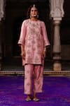 Buy_Charu Makkar_Pink Silk, Organza Embroidery, Lace, Zari Round Neck Raano Kurta Set _Online_at_Aza_Fashions