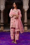 Buy_Charu Makkar_Pink Silk, Organza Embroidery, Lace, Zari Round Neck Raano Kurta Set _at_Aza_Fashions