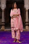Buy_Charu Makkar_Pink Silk, Organza Embroidery, Lace, Zari Round Neck Raano Kurta Set 