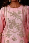 Charu Makkar_Pink Silk, Organza Embroidery, Lace, Zari Round Neck Raano Kurta Set _Online