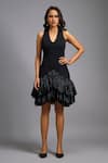 Buy_Deepika Arora_Black Roma Embroidery, Ruffles Halter Neck Dress _at_Aza_Fashions