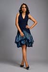 Buy_Deepika Arora_Navy Roma Sequins, Embroidery Halter Neck, Shimmer Ruffle Dress _at_Aza_Fashions