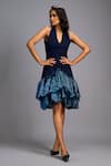 Deepika Arora_Navy Roma Sequins, Embroidery Halter Neck, Shimmer Ruffle Dress _Online_at_Aza_Fashions