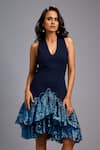 Shop_Deepika Arora_Navy Roma Sequins, Embroidery Halter Neck, Shimmer Ruffle Dress _Online_at_Aza_Fashions
