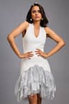 Shop Deepika Arora White Roma Sequins Halter Neck Tiered Shimmer Ruffle Dress Online at Aza Fashions Shop_Deepika Arora_White Roma Sequins Halter Neck Tiered Shimmer Ruffle Dress _Online_at_Aza_Fashions