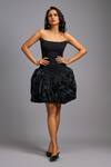 Buy_Deepika Arora_Black Roma Embroidery Bandeau Neck Strapless Structured Bodice Shimmer Dress _at_Aza_Fashions