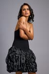 Shop_Deepika Arora_Black Roma Embroidery Bandeau Neck Strapless Structured Bodice Shimmer Dress _Online_at_Aza_Fashions