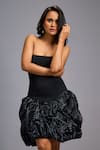 Deepika Arora_Black Roma Embroidery Bandeau Neck Strapless Structured Bodice Shimmer Dress _at_Aza_Fashions