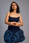 Deepika Arora_Navy Roma Sequins, Embroidery Bandeau Strapless Structured Bodice Shimmer Dress _at_Aza_Fashions