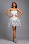 Buy_Deepika Arora_White Roma Sequins Bandeau Neck Strapless Structured Bodice Ruched Shimmer Dress _at_Aza_Fashions