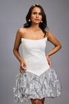 Deepika Arora_White Roma Sequins Bandeau Neck Strapless Structured Bodice Ruched Shimmer Dress _Online_at_Aza_Fashions
