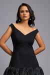 Deepika Arora_Black Roma Ruffles V-neck Off-shoulder Flared Dress _Online_at_Aza_Fashions