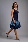 Deepika Arora_Navy Roma Sequins, Ruffles V-neck Flared Dress _Online_at_Aza_Fashions