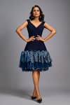 Buy_Deepika Arora_Navy Roma Sequins, Ruffles V-neck Flared Dress _at_Aza_Fashions