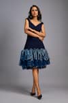 Buy_Deepika Arora_Navy Roma Sequins, Ruffles V-neck Flared Dress _Online_at_Aza_Fashions