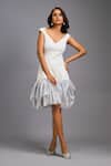 Deepika Arora White Roma Sequins, Ruffles V-neck Off-shoulder Dress Online at Aza Fashions Deepika Arora_White Roma Sequins, Ruffles V-neck Off-shoulder Dress _Online_at_Aza_Fashions
