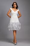 Buy Deepika Arora White Roma Sequins, Ruffles V-neck Off-shoulder Dress at Aza Fashions Buy_Deepika Arora_White Roma Sequins, Ruffles V-neck Off-shoulder Dress _at_Aza_Fashions