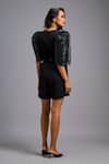 Shop_Deepika Arora_Black Roma Embroidery V-neck Textured Puff Sleeve Playsuit _at_Aza_Fashions