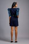 Shop_Deepika Arora_Navy Roma Sequins, Embroidery V-neck Playsuit With Shimmer Belt _at_Aza_Fashions